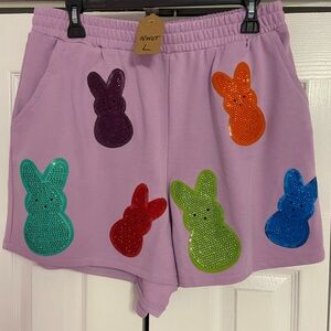 QOS Queen of Sparkles Peeps Lavender shorts